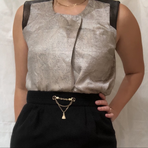 J Brand Metallic silk & leather sleeveless kimono - Picture 2 of 11